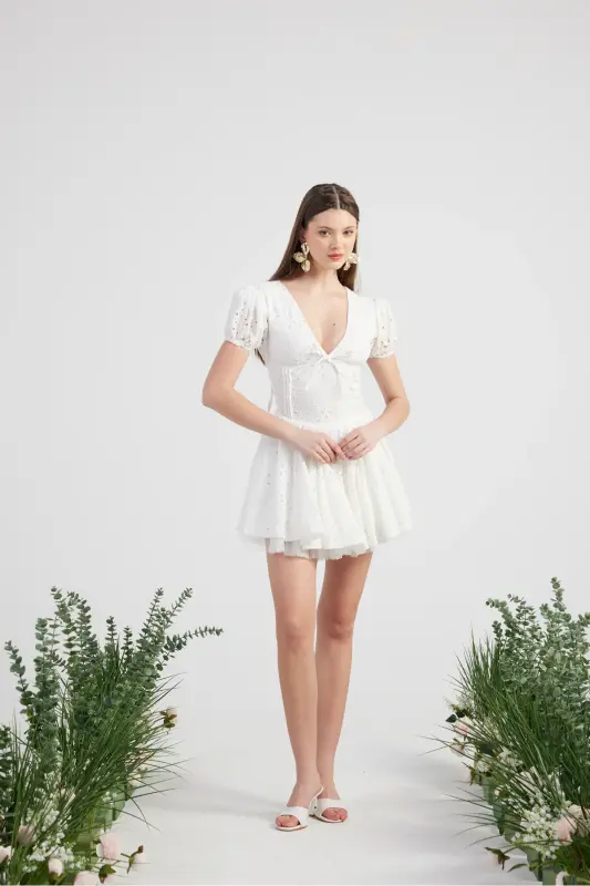 Fistula tutu detalli mini Tina ko'ylak oq - 4