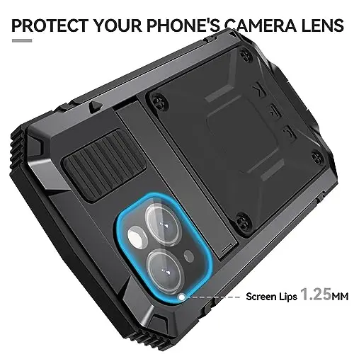 fit for iPhone 15 Case 6.1inch Heavy Duty Rugged [Aluminium Stan] Military Grade Metal Rubber [Built in Screen Protector Camera Lens ] Phone Cover Armor (, fit for iPhone 15 6.1'' 2023) Black - 3