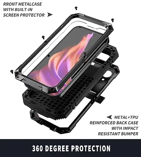 fit for iPhone 15 Case 6.1inch Heavy Duty Rugged [Aluminium Stan] Military Grade Metal Rubber [Built in Screen Protector Camera Lens ] Phone Cover Armor (, fit for iPhone 15 6.1'' 2023) Black - 4