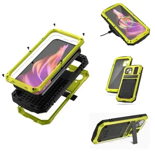fit for iPhone 15 Case 6.1inch Heavy Duty Rugged [Aluminium Stan] Military Grade Metal Rubber [Built in Screen Protector Camera Lens ] Phone Cover (, fit for iPhone 15 6.1'' 2023) Yellow - LUNIVOP