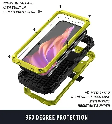 fit for iPhone 15 Case 6.1inch Heavy Duty Rugged [Aluminium Stan] Military Grade Metal Rubber [Built in Screen Protector Camera Lens ] Phone Cover (, fit for iPhone 15 6.1'' 2023) Yellow - 4