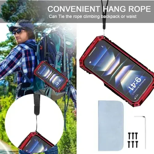 fit for iPhone 16 Case 6.1inch Heavy Duty Rugged [Aluminium Stan] Military Grade Metal Rubber [Built in Screen Protector Camera Lens ] Phone Cover (, fit for iPhone 16 6.1'' 2024) Red - 3