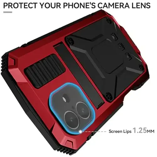 fit for iPhone 16 Case 6.1inch Heavy Duty Rugged [Aluminium Stan] Military Grade Metal Rubber [Built in Screen Protector Camera Lens ] Phone Cover (, fit for iPhone 16 6.1'' 2024) Red - 5