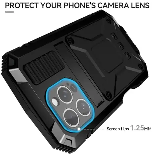 fit for iPhone 16 Pro Case 6.3inch Heavy Duty Rugged [Aluminium Stan] Military Grade Metal Rubber [Built in Screen Protector Camera Lens ] Phone Cover (, fit for iPhone 16 Pro 6.3'' 2024) Black - 6