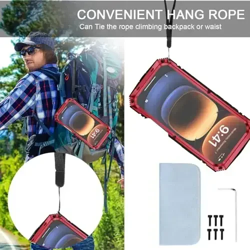 fit for iPhone 16 Pro Case 6.3inch Heavy Duty Rugged [Aluminium Stan] Military Grade Metal Rubber [Built in Screen Protector Camera Lens ] Phone Cover (, fit for iPhone 16 Pro 6.3'' 2024) Red - 3