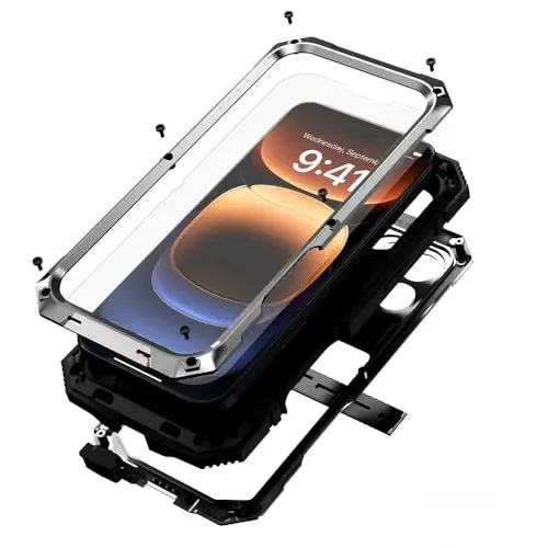 fit for iPhone 16 Pro Case 6.3inch Heavy Duty Rugged [Aluminium Stan] Military Grade Metal Rubber [Built in Screen Protector Camera Lens ] Phone Cover (, fit for iPhone 16 Pro 6.3'' 2024) Silver - 1
