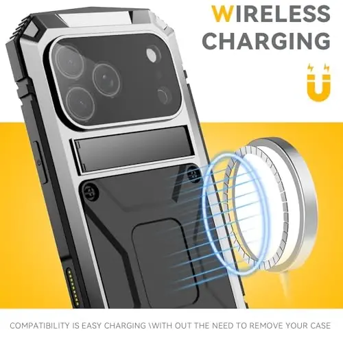 fit for iPhone 17 Pro Case 6.3 inch Heavy Duty Rugged [Aluminium Stan] Military Grade Metal Rubber [Built in Screen Protector Camera Lens ] Phone Cover (, fit for iPhone 17 Pro 6.3'' 2025)Silver - 2