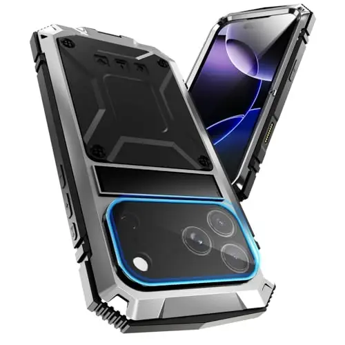 fit for iPhone 17 Pro Case 6.3 inch Heavy Duty Rugged [Aluminium Stan] Military Grade Metal Rubber [Built in Screen Protector Camera Lens ] Phone Cover (, fit for iPhone 17 Pro 6.3'' 2025)Silver - 4