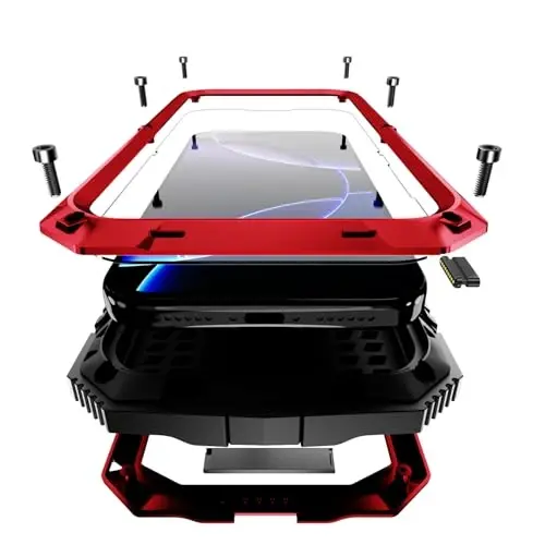 fit for iPhone 17 Pro Case 6.3 inch Heavy Duty Rugged [Aluminium Stand] Military Grade Metal Rubber [Built in Screen Protector Camera Lens] Phone Cover (fit for iPhone 17 Pro 6.3'' 2025) Red - 6