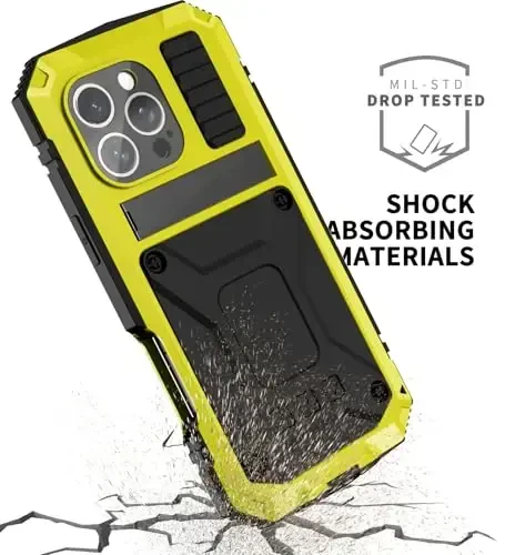 fit for iPhone16 Pro Case 6.3inch Heavy Duty Rugged [Aluminium Stan] Military Grade Metal Rubber [Built in Screen Protector Camera Lens ] Phone Cover (,fit for iPhone 16 Pro 6.3'' 2024) Yellow - 4