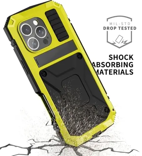 fit for iPhone16 Pro Case 6.3inch Heavy Duty Rugged [Aluminium Stan] Military Grade Metal Rubber [Built in Screen Protector Camera Lens ] Phone Cover (,fit for iPhone 16 Pro 6.3'' 2024) Yellow - 4