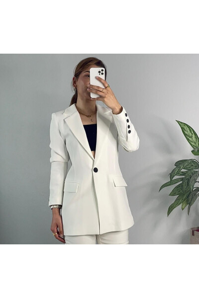 Fit Kesim Beyaz Blazer Ceket - 1