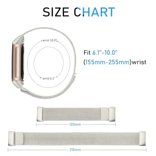 Metal Band for Fitbit Charge 5 Bands for Women Men, Stainless Steel Wristband Mesh Bracelet Replacement Strap for Fitbit Charge 5 - 5