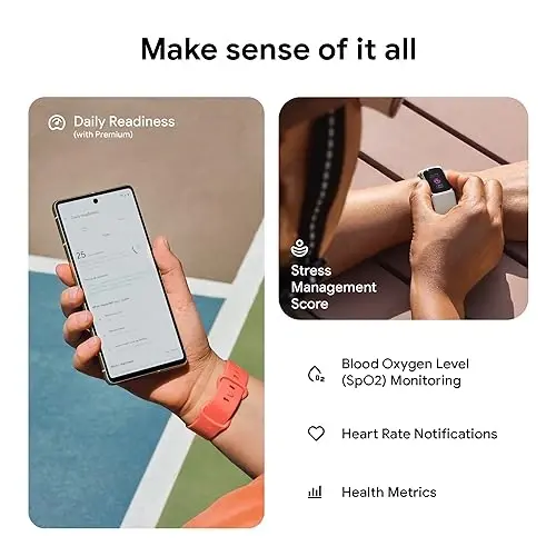 Fitbit Charge 6 Fitness Tracker with Google apps, Heart Rate on Exercise Equipment, 6-Months Premium Membership Included, GPS, Health Tools and More, Gold/Coral, One Size (S & L Bands Included) - 5