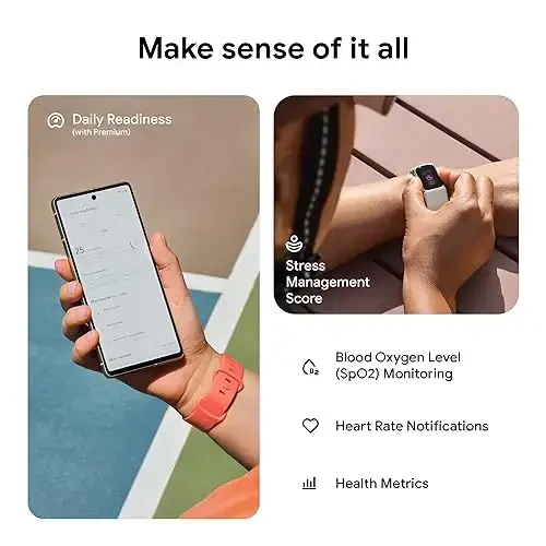 Fitbit Charge 6 Fitness Tracker with Google apps, Heart Rate on Exercise Equipment, 6-Months Premium Membership Included, GPS, Health Tools and More, Gold/Coral, One Size (S & L Bands Included) - 5