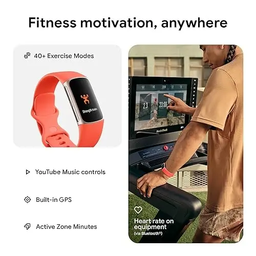 Fitbit Charge 6 Fitness Tracker Google ilovalari bilan, jismoniy mashqlar uskunalarida yurak urishi, 6 oylik Premium a'zolik, GPS, sog'liqni saqlash vositalari va boshqalar, oltin/marjon, universal o'lcham (S & L tasma ichida) - 4