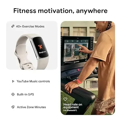 Fitbit Charge 6 Fitness Tracker Google ilovalari bilan, Kardiyo mashinalarida yurak urishi, 6 oylik Premium a'zolik, GPS, Sog'liqni saqlash vositalari va boshqalar, Farfor/Kumush, Bir o'lcham (S & L tasma kiritilgan) - 4