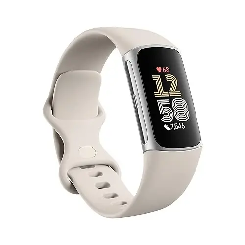 Fitbit Charge 6 Fitness Tracker Google ilovalari bilan, Kardiyo mashinalarida yurak urishi, 6 oylik Premium a'zolik, GPS, Sog'liqni saqlash vositalari va boshqalar, Farfor/Kumush, Bir o'lcham (S & L tasma kiritilgan) - 1