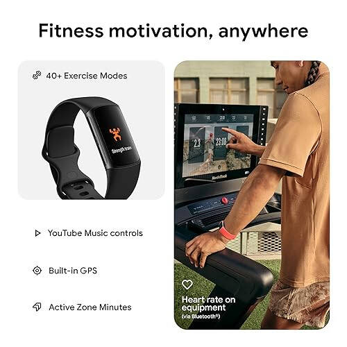 Fitbit Charge 6 Fitness Tracker with Google apps, Heart Rate on Exercise Equipment, 6-Months Premium Membership Included, GPS, Health Tools and More, Obsidian/Black, One Size (S & L Bands Included) - 4