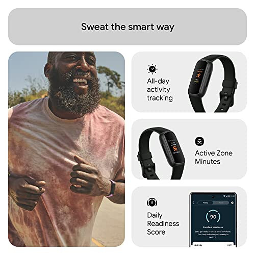 Fitbit Inspire 3 Sog'liqni saqlash va Fitness Tracker, Stress Management, Mashg'ulot intensivligi, Uyqu monitoringi, 24/7 Yurak urish tezligi va boshqalar, Midnight Zen/Black One Size (S & L lentalar kiritilgan) - 7