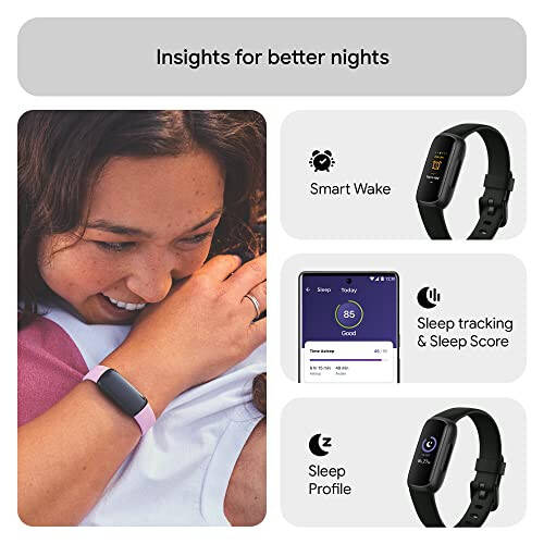 Fitbit Inspire 3 Sog'liqni saqlash va Fitness Tracker, Stress Management, Mashg'ulot intensivligi, Uyqu monitoringi, 24/7 Yurak urish tezligi va boshqalar, Midnight Zen/Black One Size (S & L lentalar kiritilgan) - 9