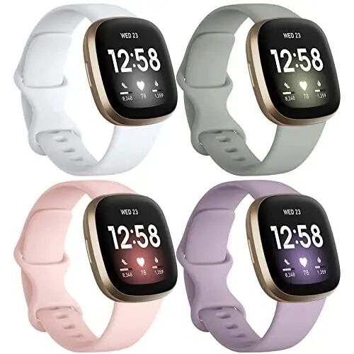 Dirrelo Bands Compatible with Fitbit Sense / Versa 3, Soft TPU Sport Strap Band Replacement Versa 3 Sense Versa 4 Sense 2 Smartwatch Wristband for Women Men, 4Pack Small, Gray Lavender White Sandpink - 1
