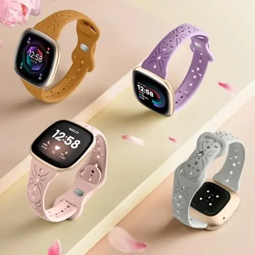 Maledan Slim Pattern Bands Compatible for Fitbit Sense/Versa 3/Versa 4/Sense 2 Bands Women Men, Stylish Hollow-out Breathable Bracelet Strap Wrist Bands for Fitbit Sense/Versa 3/4/Sense 2 Watch Bands - MALEDAN (1)