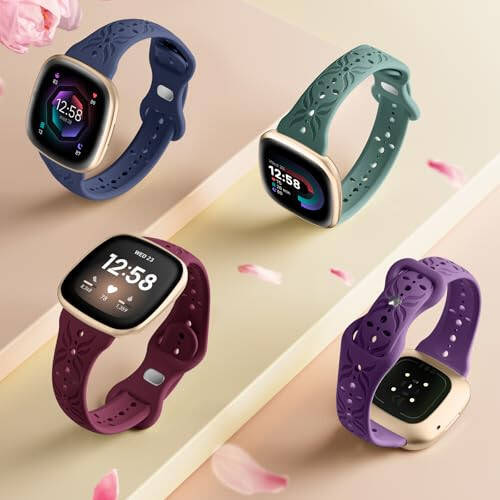 Fitbit Sense/Versa 3/Versa 4/Sense 2 Bileklikleriyle Uyumlu Maledan İnce Desenli Bantlar, Kadın Erkekler İçin Şık Oymalı Nefes Alabilen Bileklik Kayışı Bileklikler Fitbit Sense/Versa 3/4/Sense 2 Saat Bantları - 2