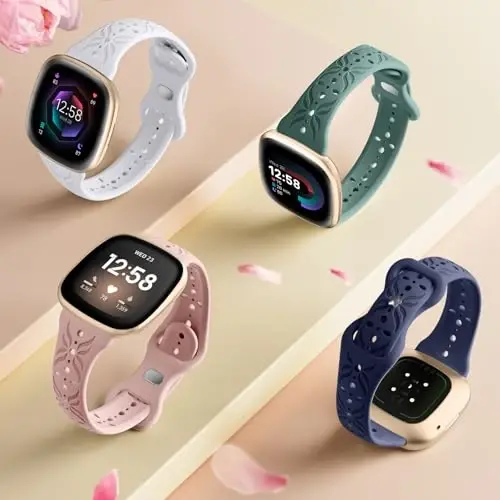 Maledan Slim Pattern Bands Compatible for Fitbit Sense/Versa 3/Versa 4/Sense 2 Bands Women Men, Stylish Hollow-out Breathable Bracelet Strap Wrist Bands for Fitbit Sense/Versa 3/4/Sense 2 Watch Bands - MALEDAN (1)