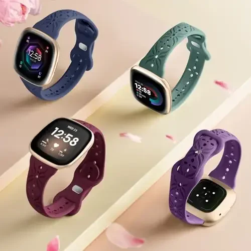 Fitbit Sense/Versa 3/Versa 4/Sense 2 smart soatlari uchun mos keladigan Maledan Slim Pattern tasmalari. Ayollar va erkaklar uchun zamonaviy, teshik ochilgan, nafas oladigan bilaguzuk tasmasi. - 2
