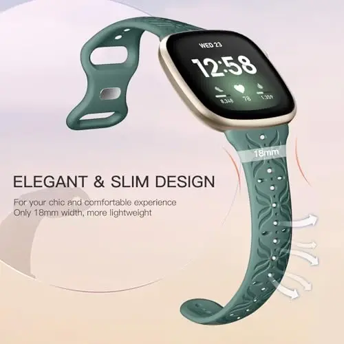 Fitbit Sense/Versa 3/Versa 4/Sense 2 smart soatlari uchun mos keladigan Maledan Slim Pattern tasmalari. Ayollar va erkaklar uchun zamonaviy, teshik ochilgan, nafas oladigan bilaguzuk tasmasi. - 4