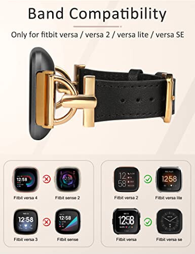 Fitbit Versa 2 bilan mos keladigan Wearlizer teri lentasini, ayollar uchun zamonaviy ingichka teri lentasini bilaguzukni, Fitbit Versa/Versa 2/Versa Lite/Versa SE aqlli soati uchun D-shaklidagi metall tokani - 3