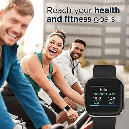 Fitbit Versa 2 Health & Fitness Smartwatch with Heart Rate, Music, Alexa Built-in, Sleep & Swim Tracking, Black/Carbon, One Size (S & L Bands Included) (Renewed) - 10