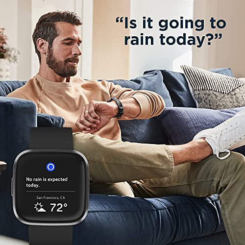 Fitbit Versa 2 Health & Fitness Smartwatch with Heart Rate, Music, Alexa Built-in, Sleep & Swim Tracking, Black/Carbon, One Size (S & L Bands Included) (Renewed) - 14