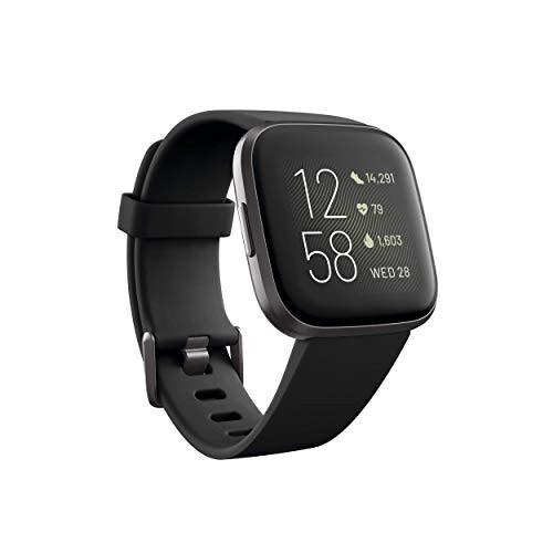 Fitbit Versa 2 Smartwatch для здоровья и фитнеса с измерением пульса, музыкой, встроенным Alexa, отслеживанием сна и плавания, черный/карбон, один размер (в комплекте ремешки S и L) (восстановленный) - 1