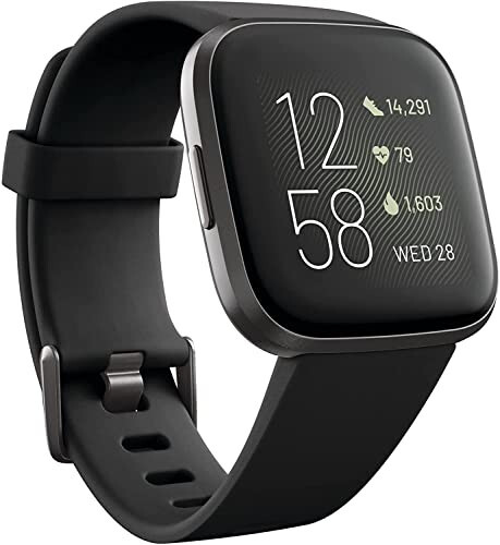 Fitbit Versa 2 Sog'liqni saqlash va Fitness Smartwatch, Yurak urish tezligi, Musiqa, Alexa O'rnatilgan, Uyqu va Suzuvchi Kuzatuv, Qora/Karbon, Bitta O'lcham (S va L Tasmalar Kirilgan) (Qayta tiklangan) - 8