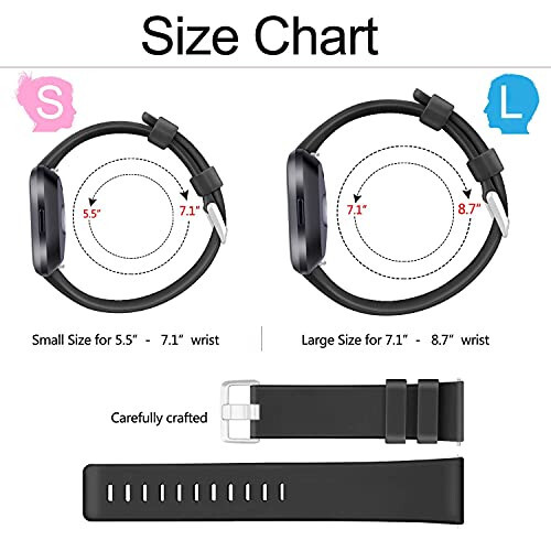 Fitbit Versa 2 / Versa / Versa Lite / Versa SE ile Uyumlu 6'lı Spor Bant Seti, Akıllı Saat Kadın Erkekler İçin Klasik Yumuşak Silikon Yedek Bileklikler ( B, Büyük) - 6