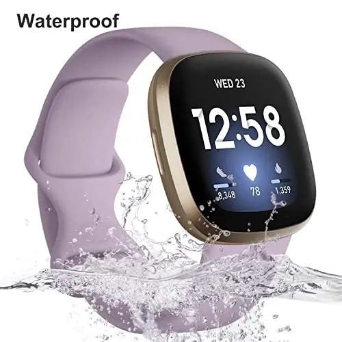 Dirrelo 4 Pack Bands Compatible with Fitbit Versa 3 /Sense, Soft TPU Sport Strap Replacement Versa3 Smartwatch Wristband for Women Men Colorfull Accessories, Large, Gray Lavender White Sandpink - 3