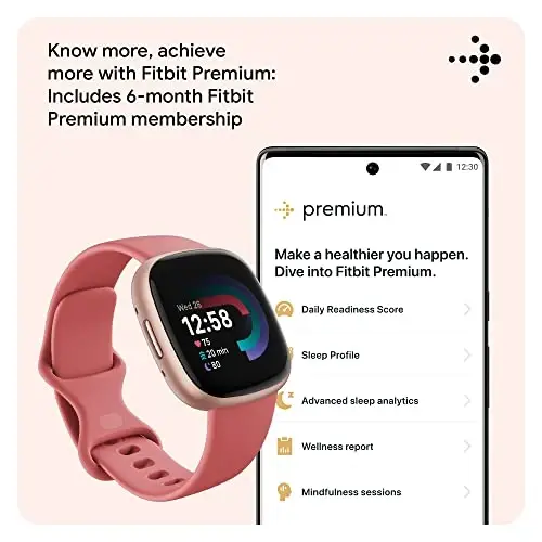 Fitbit Versa 4 Fitness Smartwatch with Daily Readiness, GPS, 24/7 Heart Rate, 40+ Exercise Modes, Sleep Tracking and more, Pink Sand/Copper Rose, One Size (S & L Bands Included) - 5