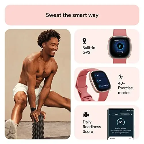 Fitbit Versa 4 Fitness Smartwatch, kunlik tayyorlik, GPS, 24/7 yurak urishi, 40+ mashq rejimi, uyquni kuzatish va boshqalar, pushti qum/mis gul, bitta o'lcham (S & L tasmalari kiritilgan) - 2