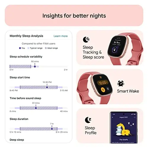 Fitbit Versa 4 Fitness Smartwatch, kunlik tayyorlik, GPS, 24/7 yurak urishi, 40+ mashq rejimi, uyquni kuzatish va boshqalar, pushti qum/mis gul, bitta o'lcham (S & L tasmalari kiritilgan) - 3