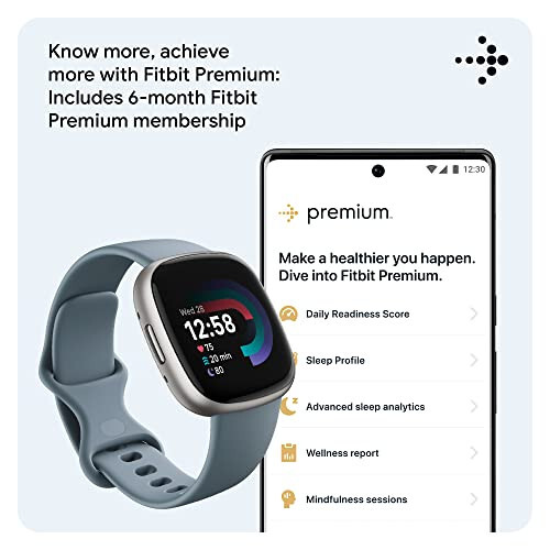 Fitbit Versa 4 Fitness Smartwatch with Daily Readiness, GPS, 24/7 Heart Rate, 40+ Exercise Modes, Sleep Tracking and more, Waterfall Blue/Platinum, One Size (S & L Bands Included) - 5