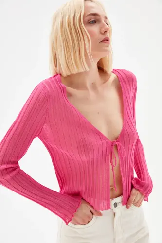Fitili Ince Triko Hırka - 007-Pembe - ADL (1)