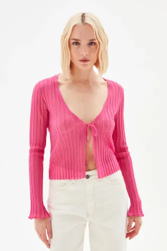 Fitili Ince Triko Hırka - 007-Pembe - 6