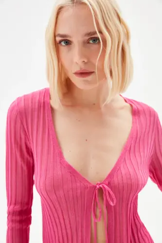 Fitili Ince Triko Hırka - 007-Pembe - 8