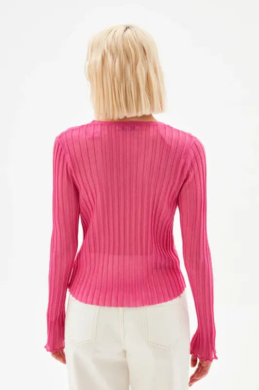 Fitili Ince Triko Hırka - 007-Pembe - 10