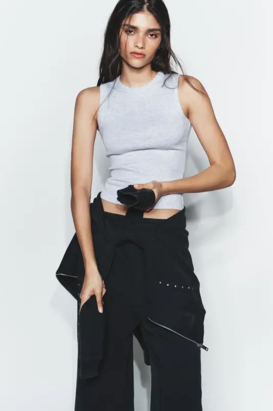 FİTİLLİ ASKILI TOP-Gri marn - ZARA