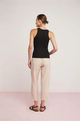 Fitilli Atlet Halter Yaka 2'li Siyah Kadın Tişört - 4