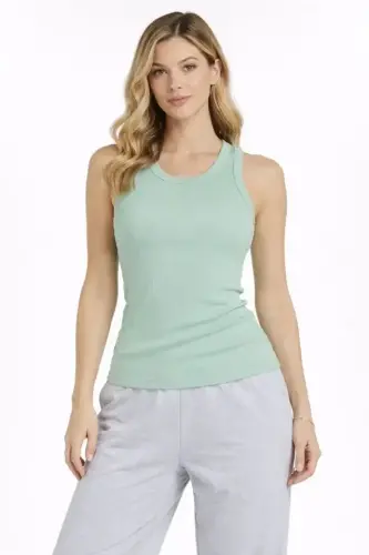 Fitilli Atlet Sıfır Yaka Slim Fit Arka Baskılı Spor Atlet - Mint Yeşili - 4