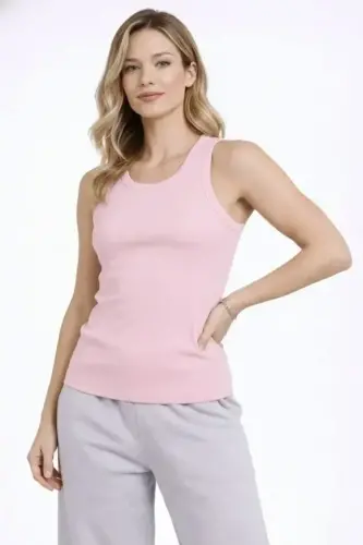 Fitilli Atlet Sıfır Yaka Slim Fit Arka Baskılı Spor Atlet - Pembe - BÜYÜKBEDENIZ (1)